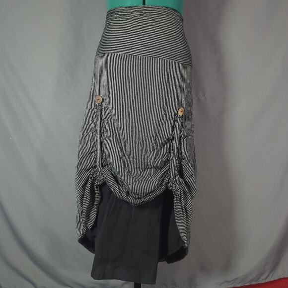 Avatar Dresses & Skirts - Black White Pinstripe Asymmetrical Layered Maxi Skirt Cotton Boho Sz S